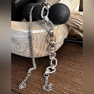 Silver metal Chain link bracelet with coordinating rope like bracelet